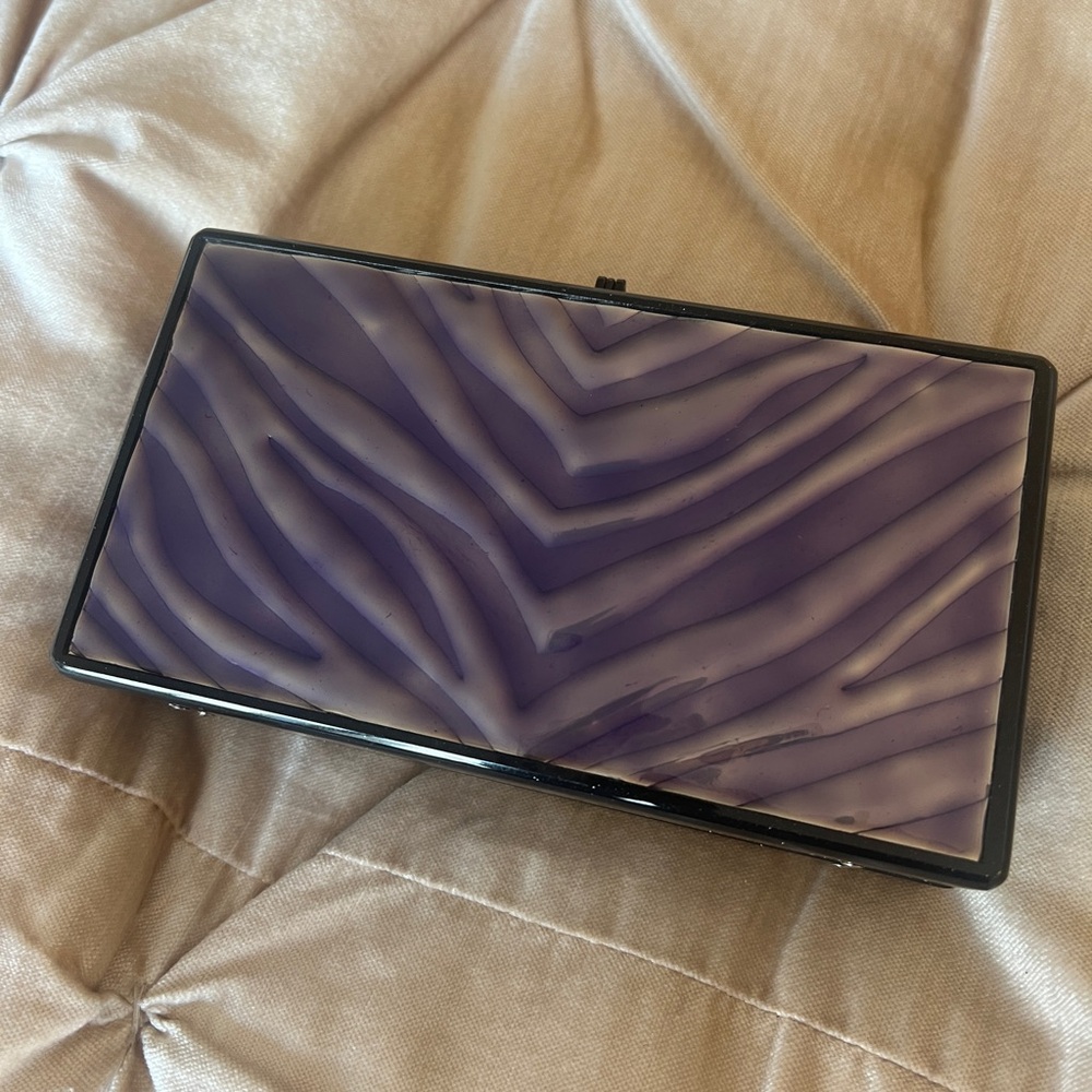 Edie Parker Slim Jean Black Glitter Purple Clutch